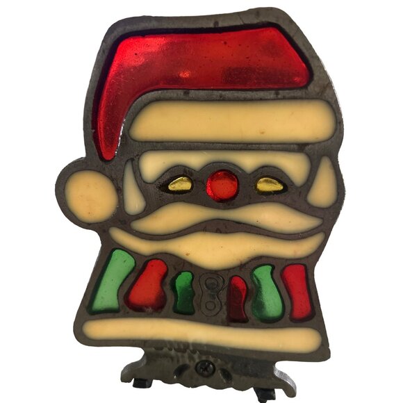 Vintage Santa Stained Glass-Style Metal Candle Holder - Picture 4 of 6
